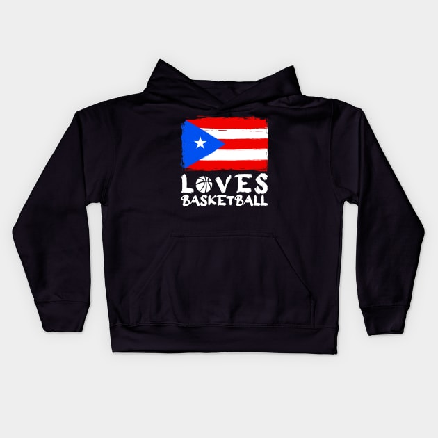 Puerto Rico Loves Basketball Kids Hoodie by Arestration